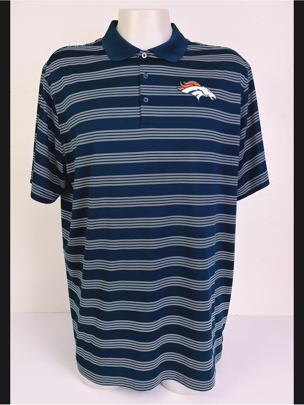 Nike Denver Broncos Polo Men's XXL NFL On Field Dri-FIT Navy Striped Football
